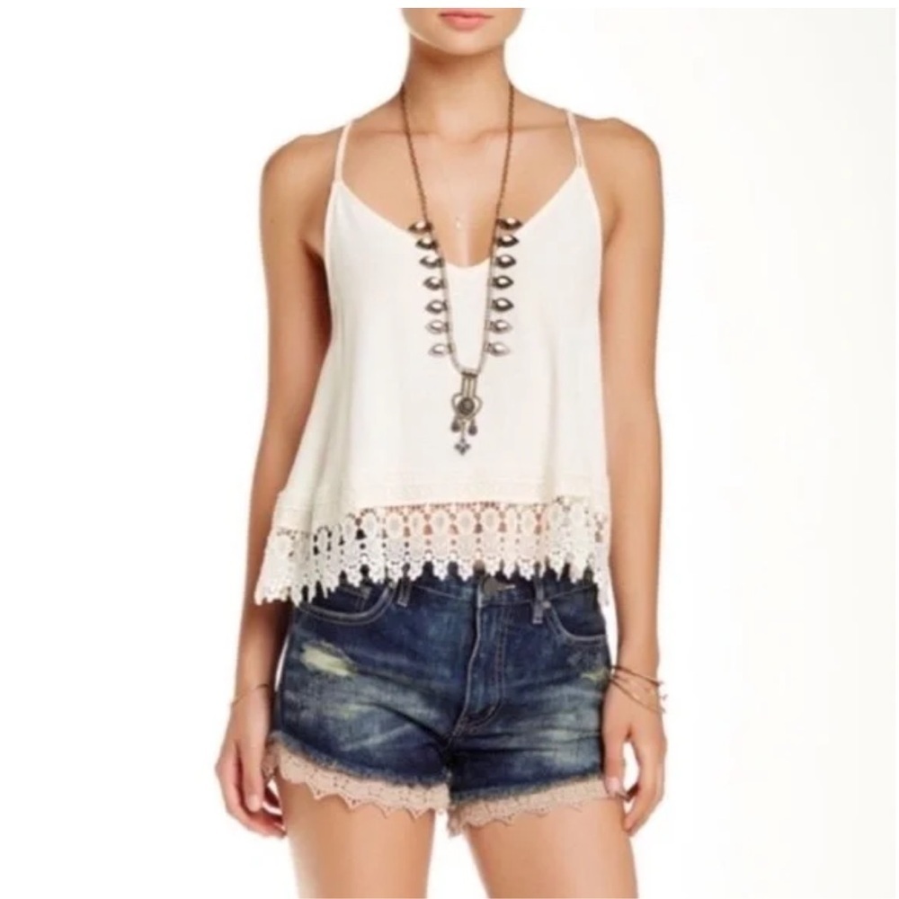 Free People Distressed Denim Jean Crochet Lace Hem Shorts 29